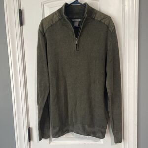 Method Sweater Adult‎ Large Green Ramie Cotton 1/4 Zip Mock Neck Mens
